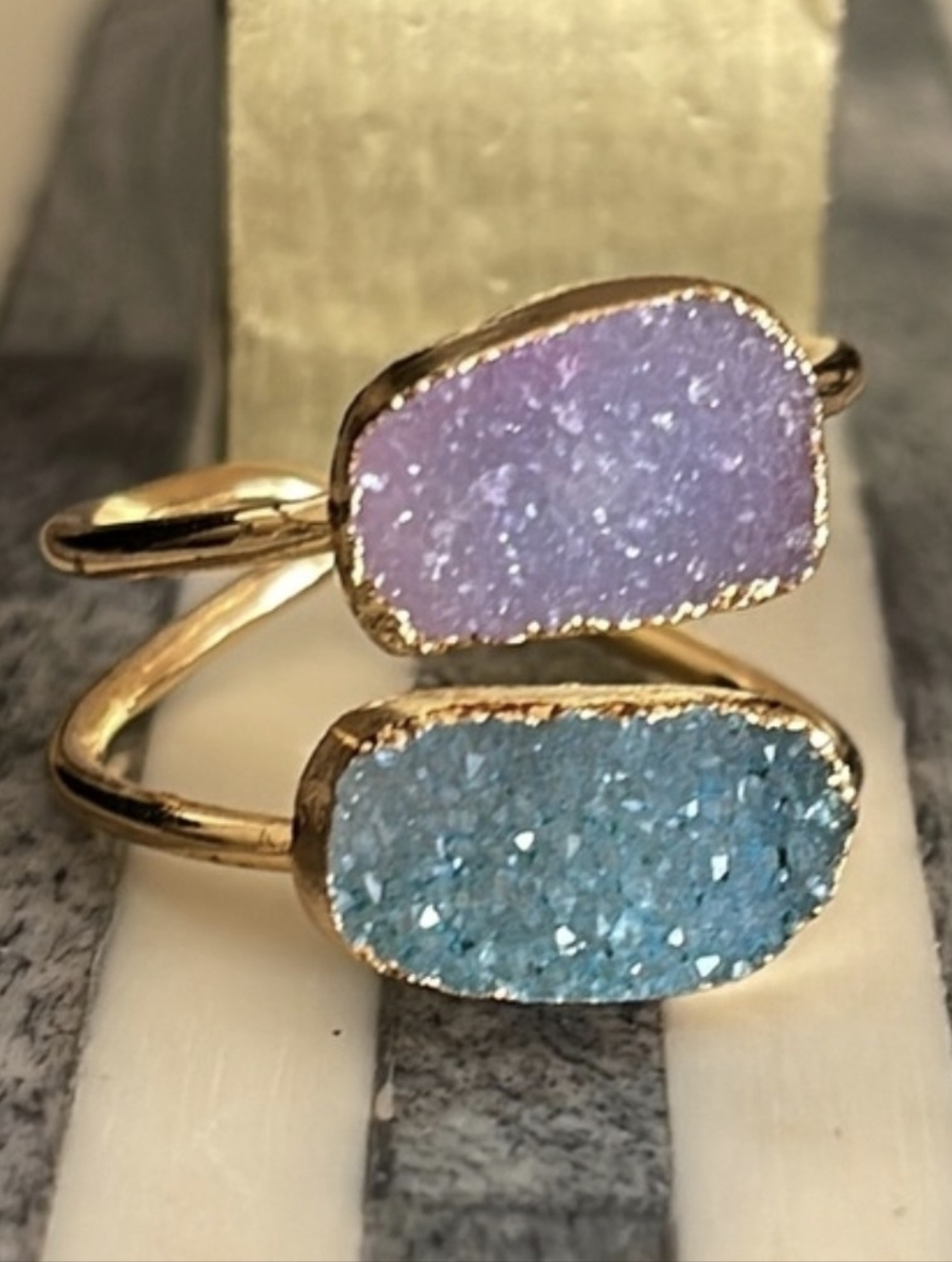 Gold Plate Druzy Quartz Doublet Ring Size 7